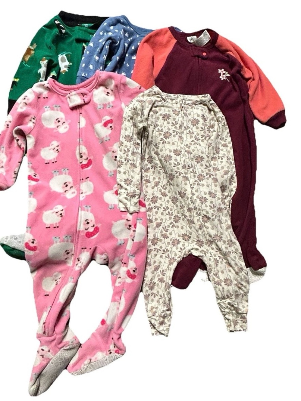 Baby Girl Footie Pajamas Fleece Winter Floral Sheep Penguins Size 12 Months